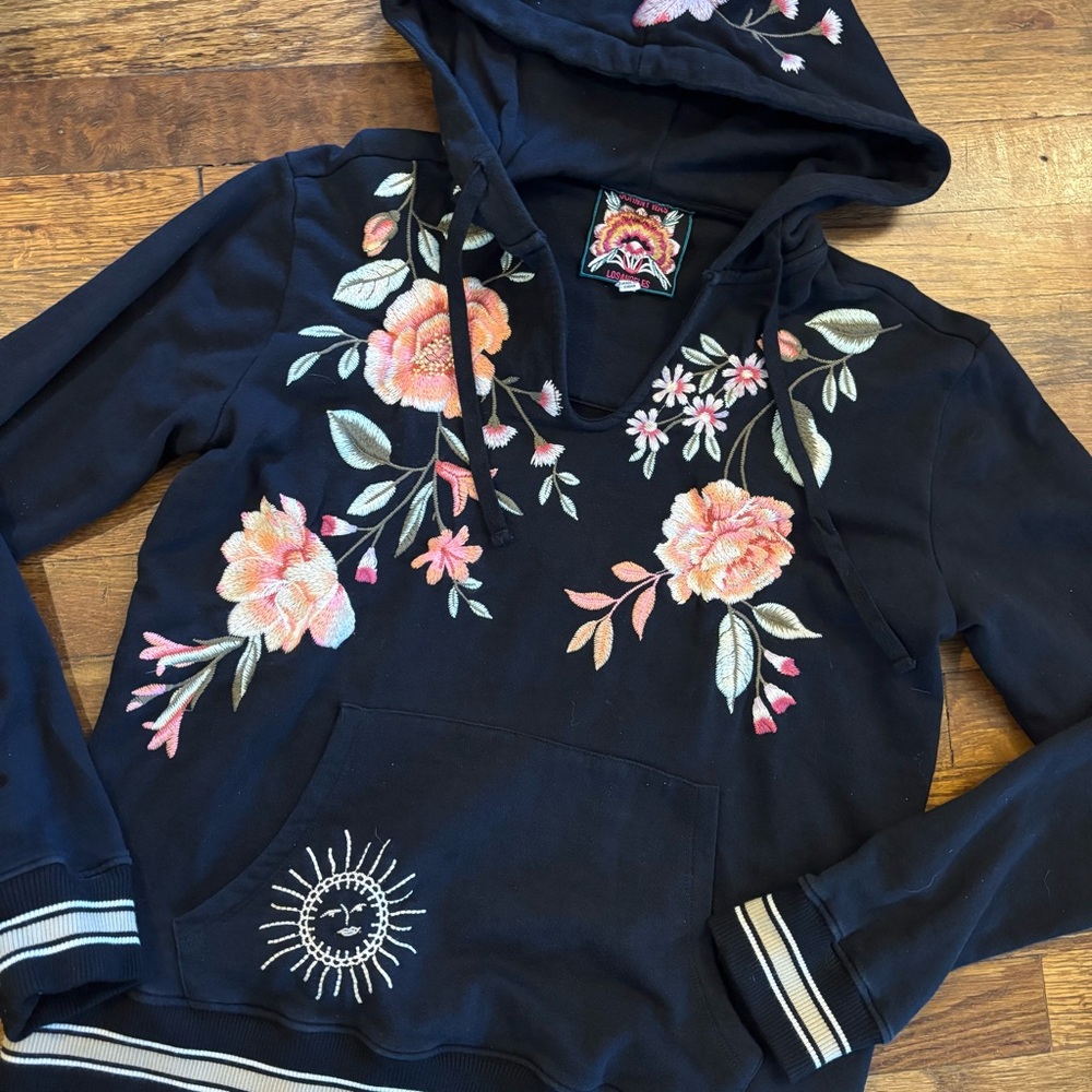 Johnny Was Vienna Floral Embroidered Black Hoodie - Picture 3 of 6